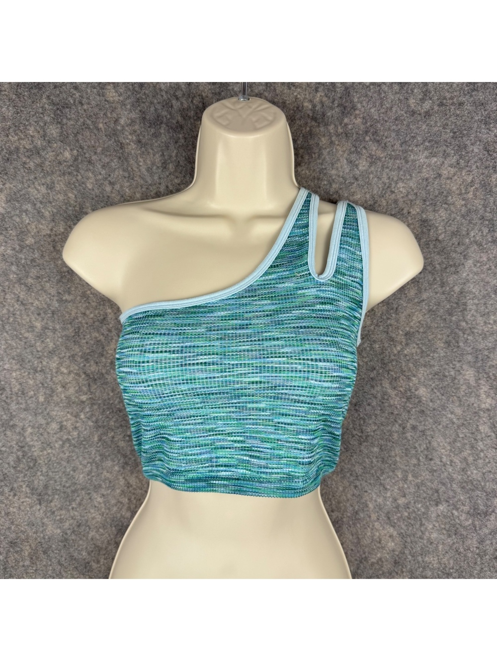 Aerie Offline One Shoulder Longline Cropped Sports Bra Green Blue Medium 736